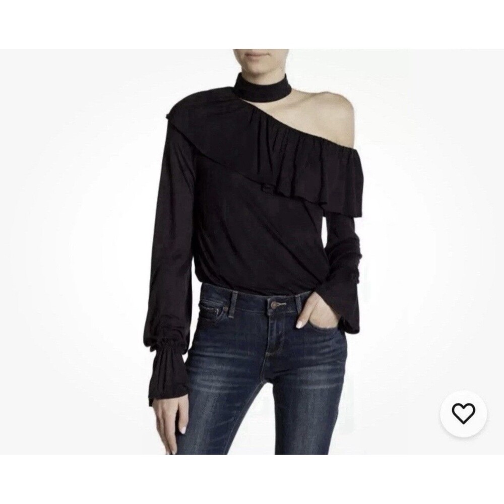 Paige Black Ruffle Long Sleeve One Shoulder Top Blouse Women’s Size Medium